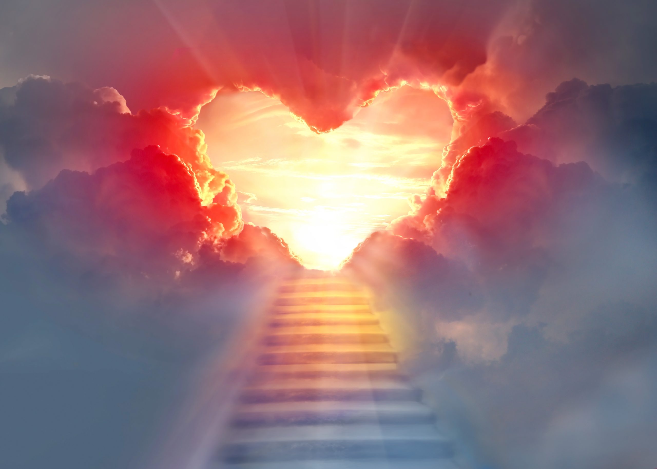 Stairway to Heaven.Stairs in sky. Concept with sun and clouds.